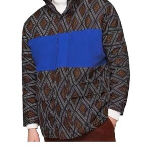 Zara Man Soft Print Winter Coat Jacket Men's size L Blue/Black